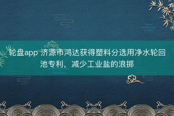轮盘app 济源市鸿达获得塑料分选用净水轮回池专利，减少工业盐的浪掷