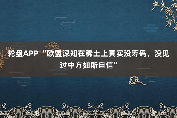 轮盘APP “欧盟深知在稀土上真实没筹码，没见过中方如斯自信”