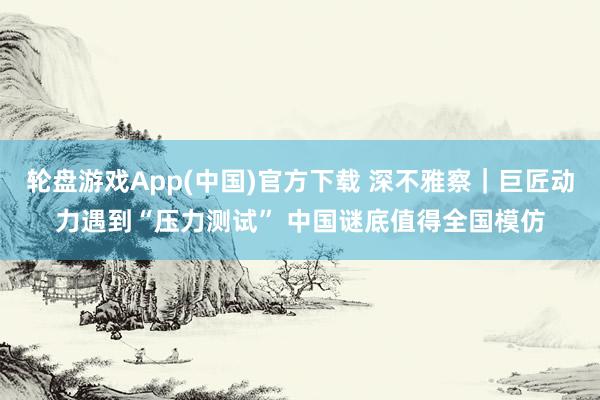 轮盘游戏App(中国)官方下载 深不雅察｜巨匠动力遇到“压力测试” 中国谜底值得全国模仿